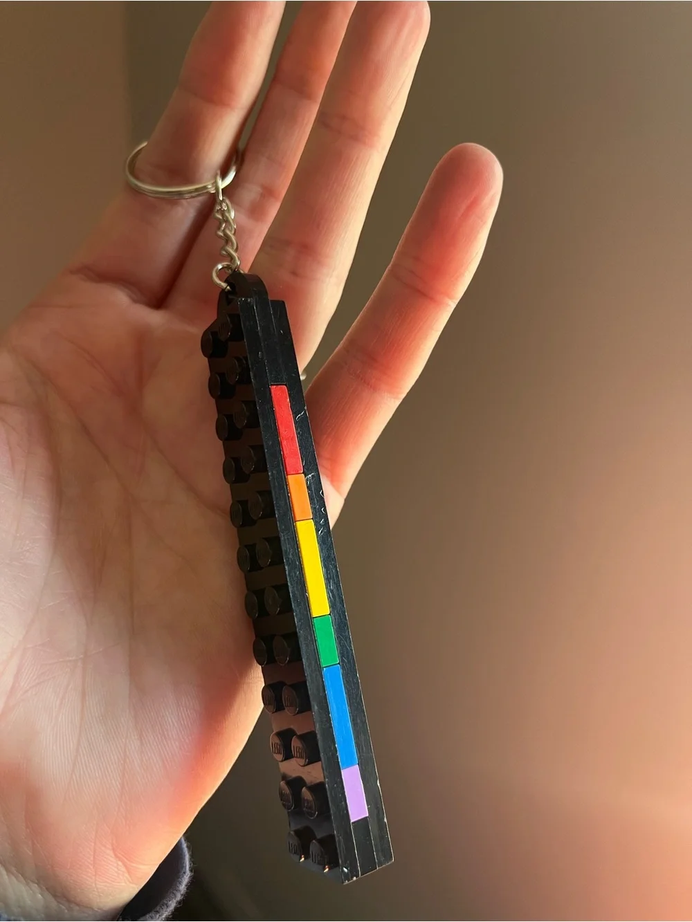 Lego Black Rainbow Stripe Brick Keychain - Handmade